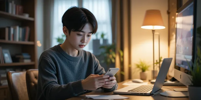 스마트폰에서 앱과 사진을 정리하며 용량 확보하는 장면
