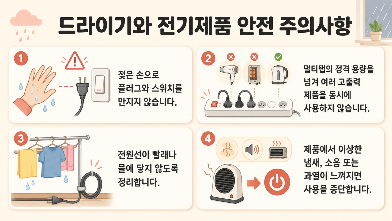 드라이기&middot;난방기구&middot;제습기&middot;선풍기를 사용할 때 확인할 전원 안전 주의사항