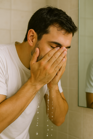 세수를 하고있는 남자의 이미지