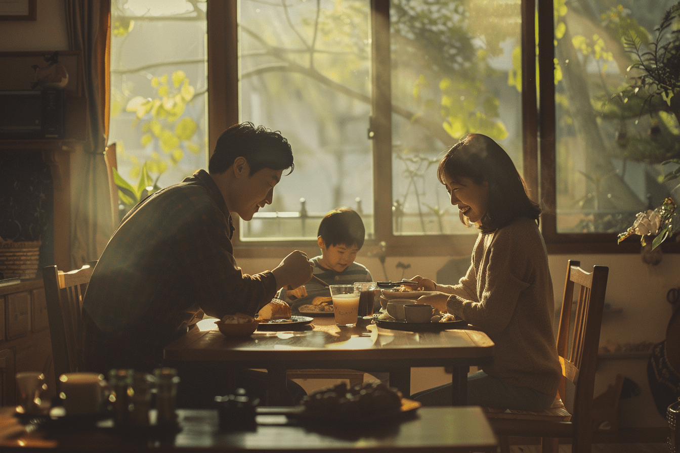 식사하고-있는-아이와-부모