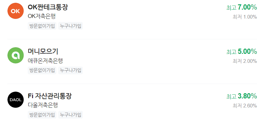 금리가 높은 파킹통장 상품