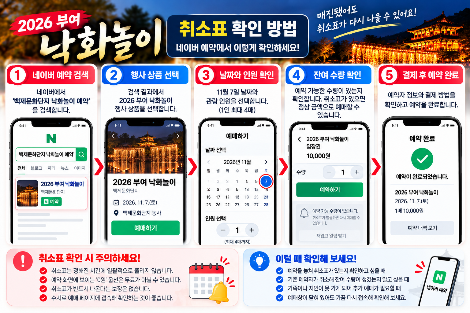 2026 부여 낙화놀이 네이버 예약 취소표 확인 방법과 매진 후 잔여 입장권 예매 순서