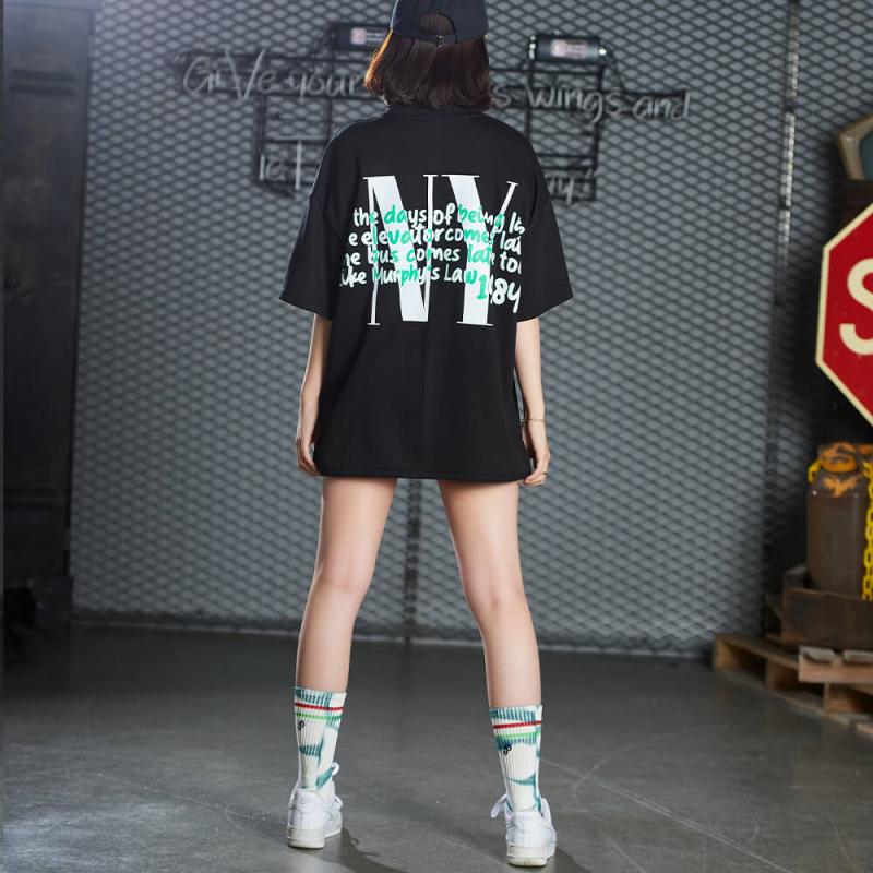 엔와이 레터링 스트릿 방송댄스복 캐주얼 반팔티 줌바댄스복 에어로빅복 간지나는댄스걸