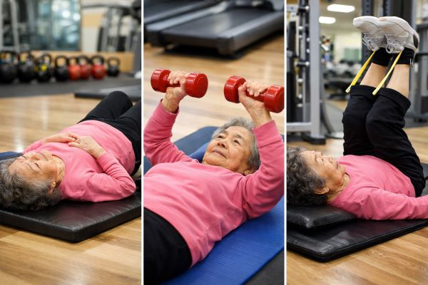 스포츠센터에서 운동하는 할머니