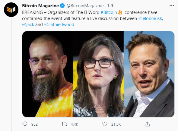 일론머스크-잭도시-캐시우드-비트코인 토론