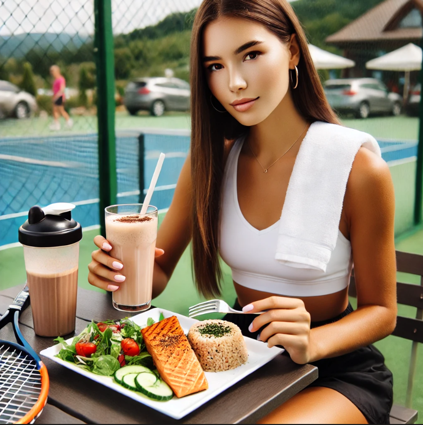 테니스 선수의 식사에 관한 사진