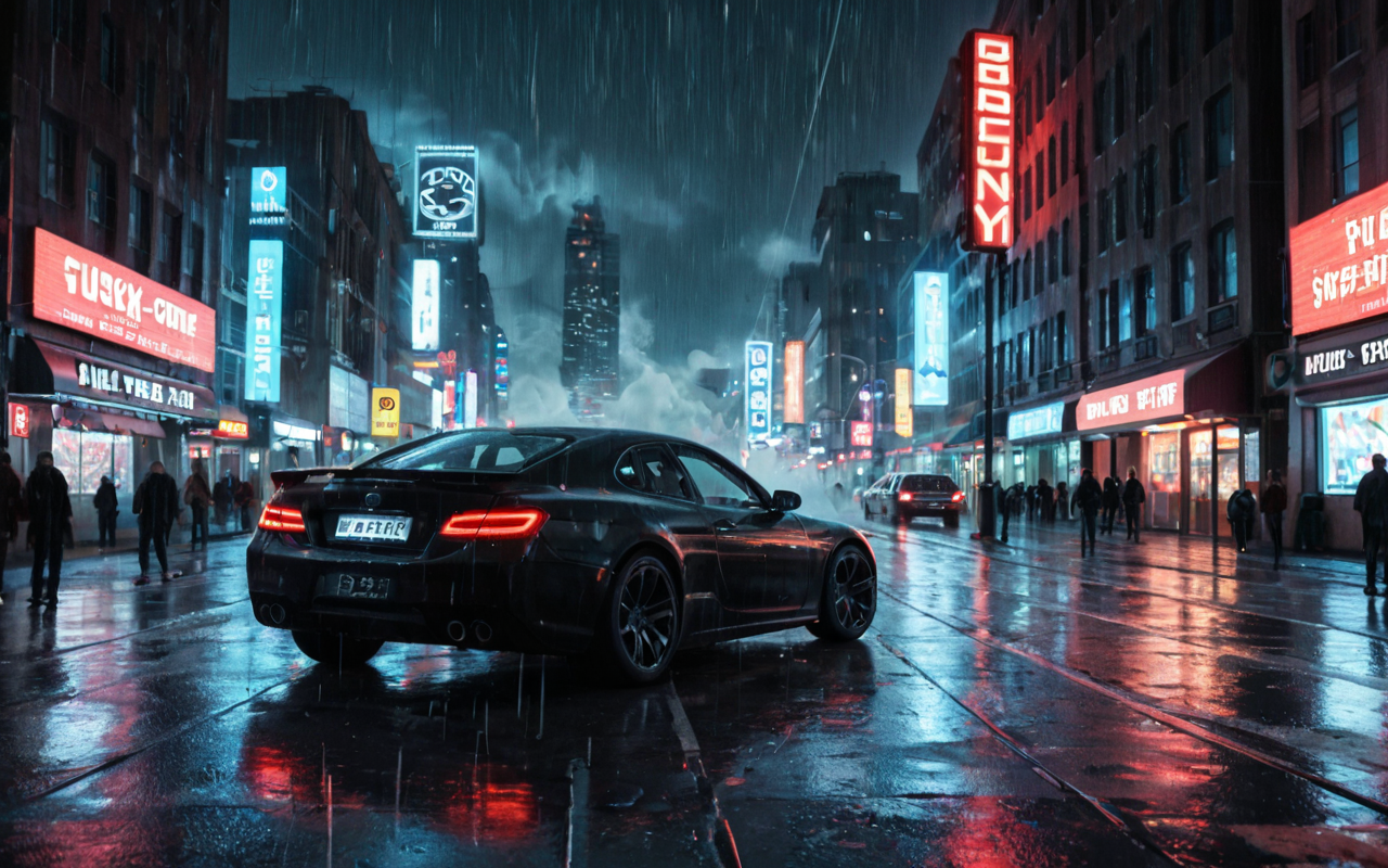 AI로 생성한 사이버펑크 미래도시의 풍경.