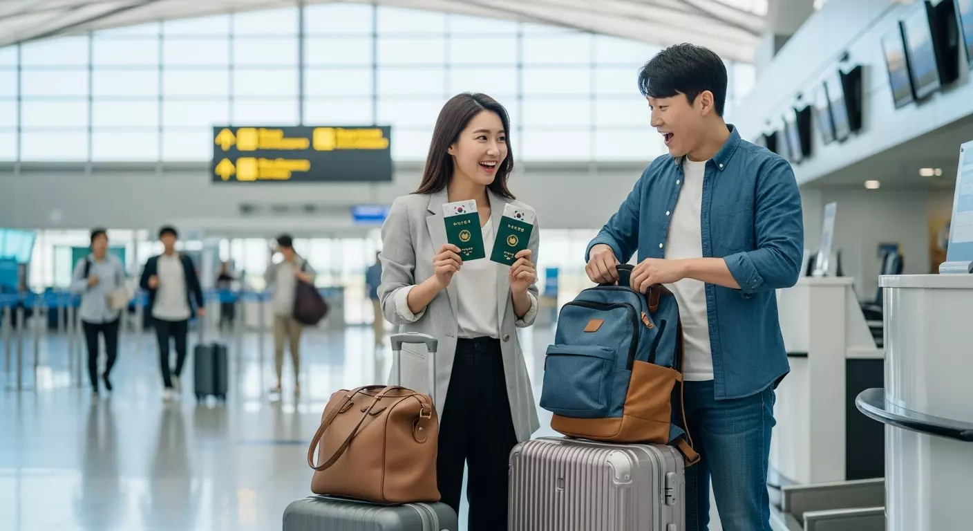 출국 전 여권 챙기고 있는 이미지