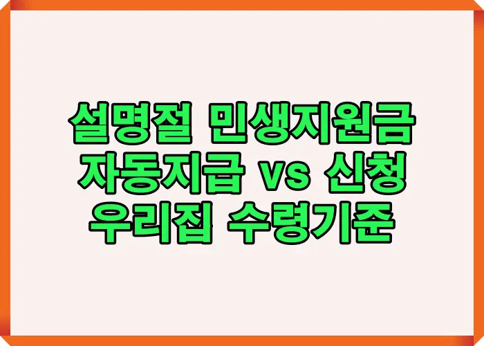 설명절 민생지원금 자동지급 대상과 신청 대상 차이를 비교해 우리 집이 자동 수령인지 신청 대상인지 판단할 수 있도록 정리한 이미지