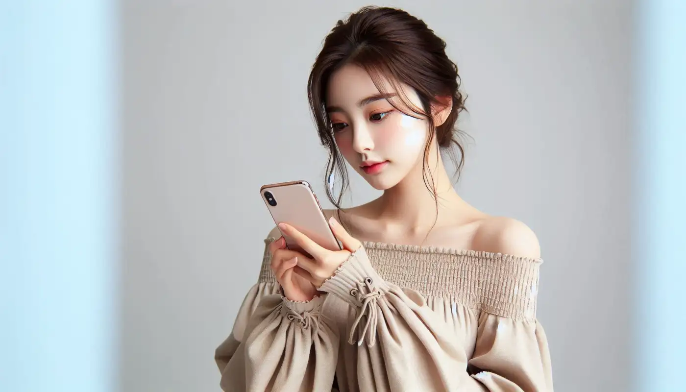 아이폰-배경화면-사이즈-맞추는-여성의-모습