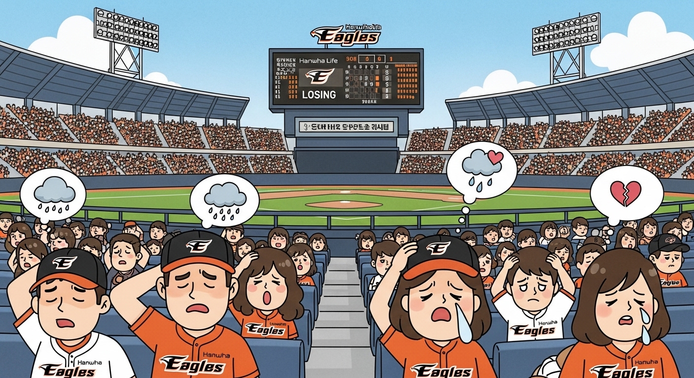 좌절하는 한화 이글스 팬들의 모습 이미지