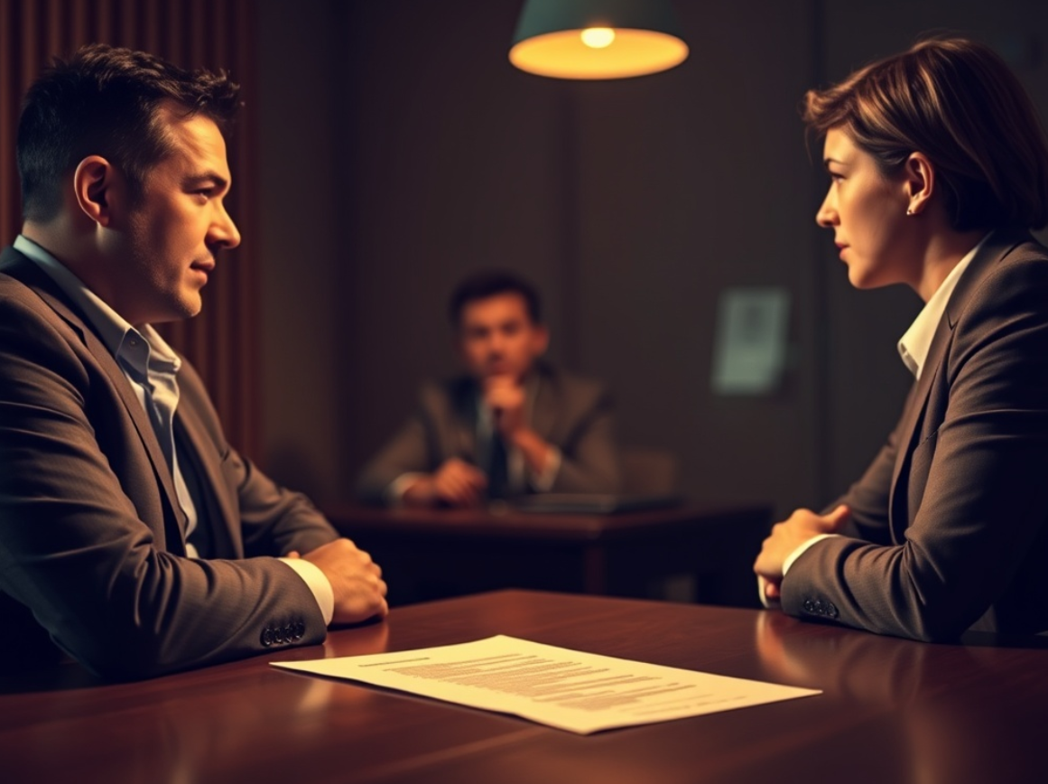 면접장에서 면접에 응답하고 있는 학생