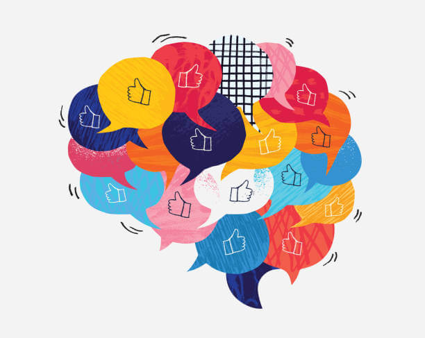 좋아요 표시로 가득한 뇌 일러스트