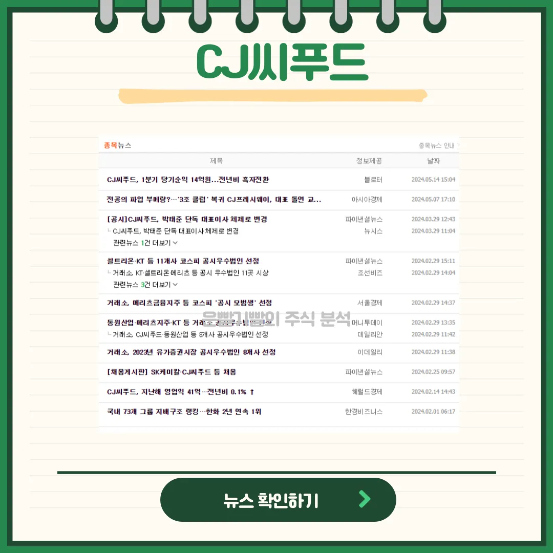 CJ씨푸드 뉴스