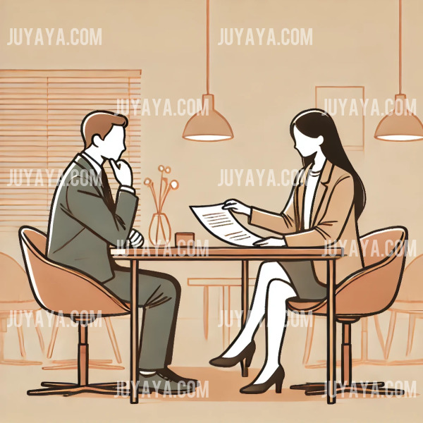 육아휴직 활용법 : 육아휴직을 계획 중인 부모가 상사와 회의실에서 업무 계획을 논의하는 모습. 따뜻한 색감과 간결한 배경으로 표현된 웹툰 스타일.