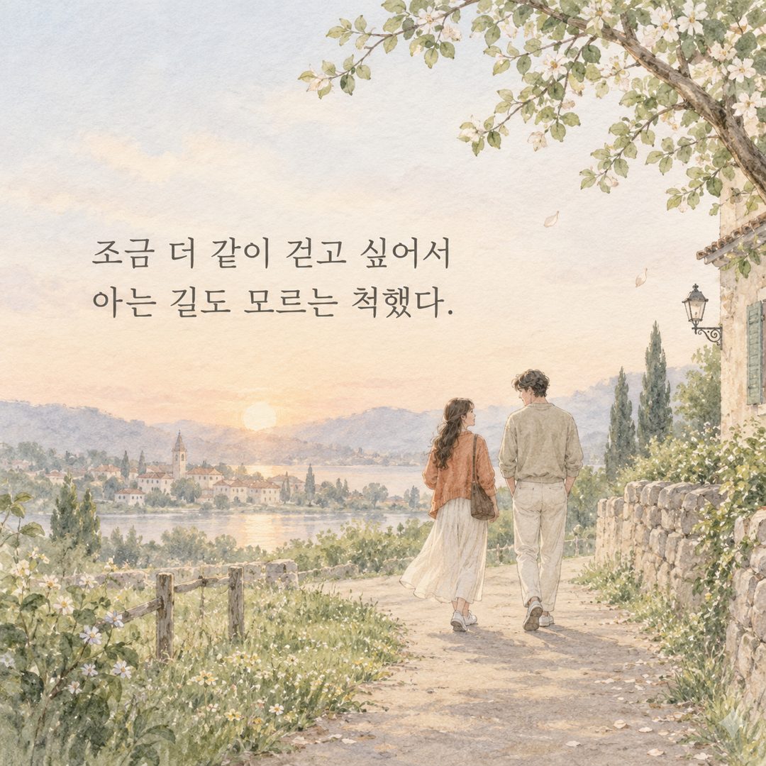조금 더 같이 걷고 싶어서 아는 길도 모르는 척했다.
