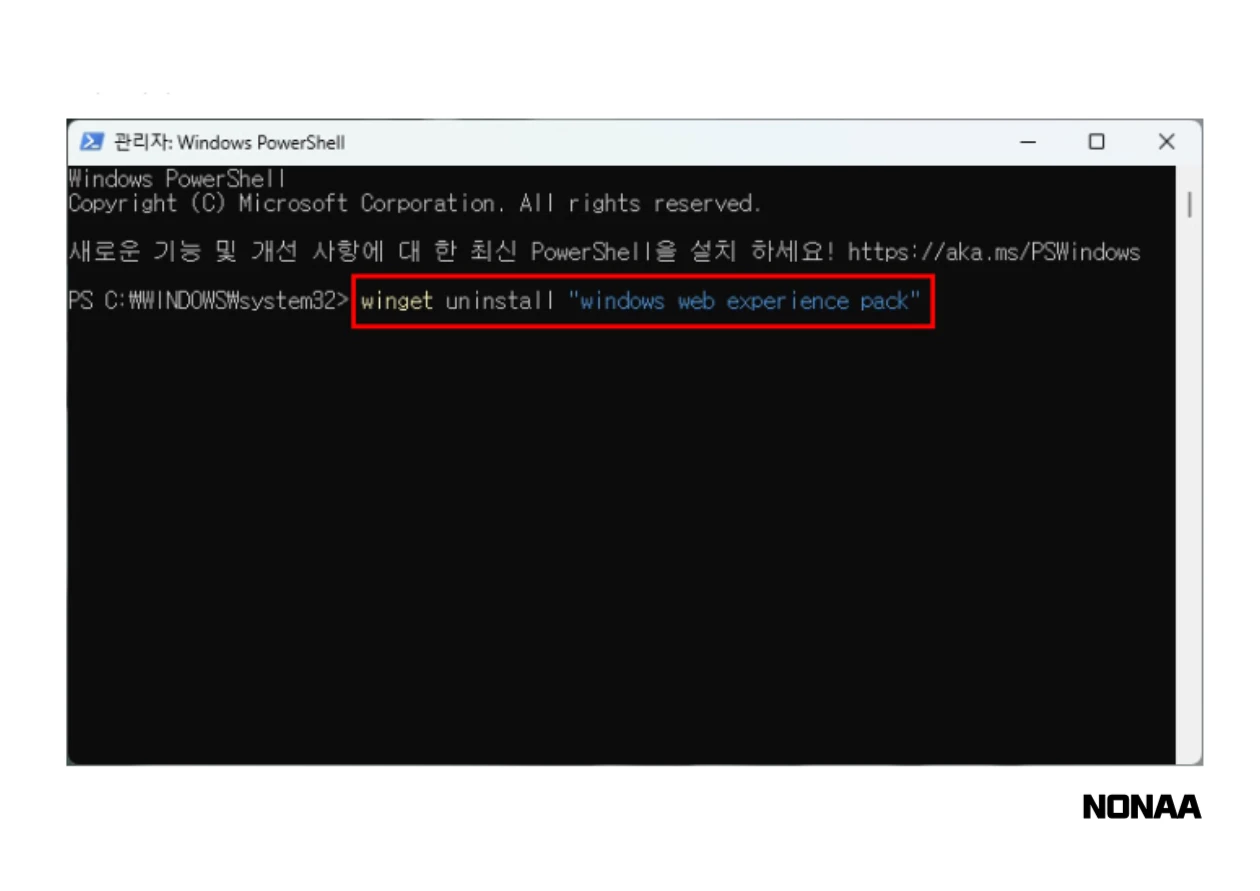 PowerShelld을 통한 위젯 제거