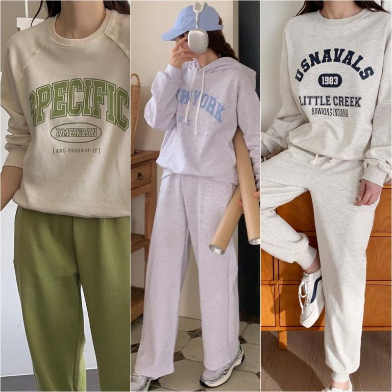 여성 트레이닝세트 기모 운동복 와이드 아노락 빅사이즈 츄리닝 크롭 조거팬츠 봄 겨울