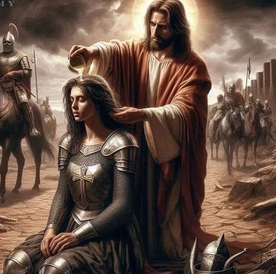 기름부음 받는 용사와 예수님 사진