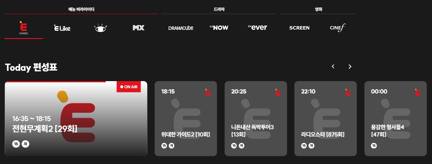 E채널 편성표 및 채널번호