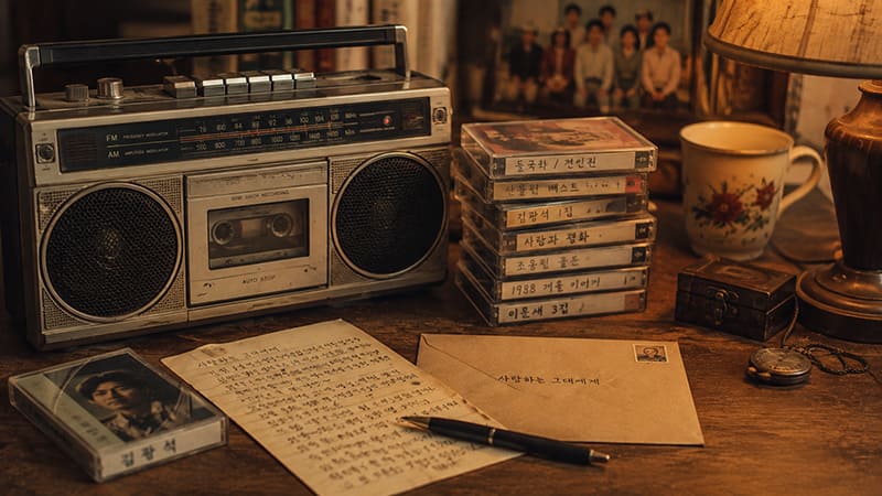 <img src="cassette-tape-and-handwritten-letter.jpg" alt="지직거리던 소리의 카세트테이프와 마음을 전하던 손편지가 주는 아날로그 감성">