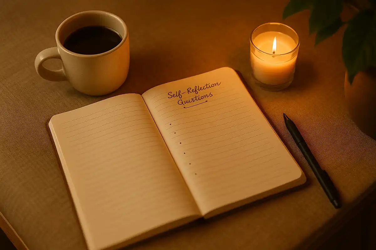 셀프 리플렉션 저널과 촛불 분위기