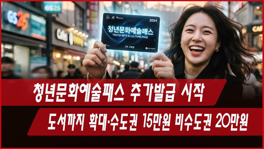 청년문화예술패스 추가발급 시작｜도서까지 확대&middot;수도권 15만원 비수도권 20만원