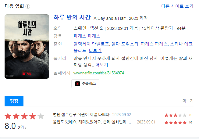 하루 반의 시간 다음 영화 평점