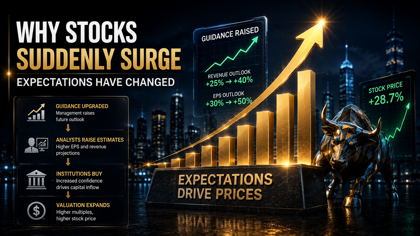 Corporate guidance upgrade leading to higher expectations, capital inflows, and rising stock prices.