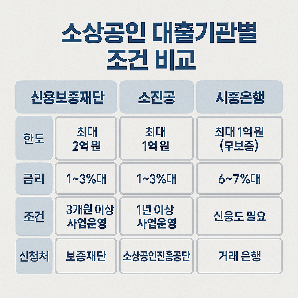 소상공인대출기관별 조건비교