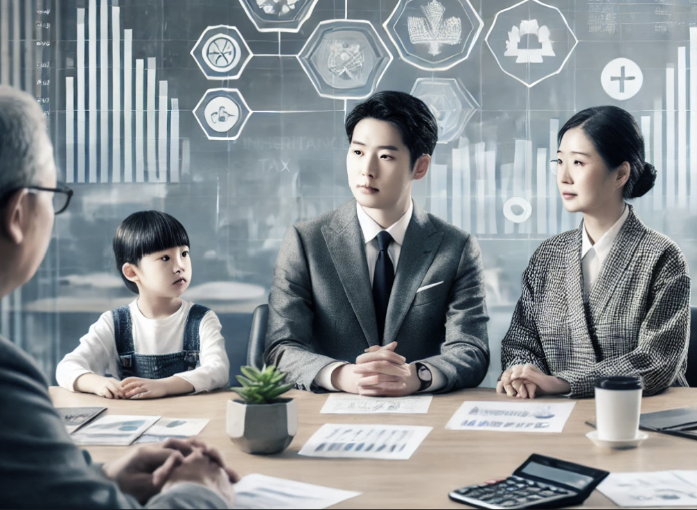 상속세 관련 서류를 검토하며 전문가와 상담하는 모습
