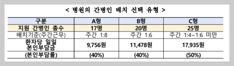 간병인 배치 유형 표