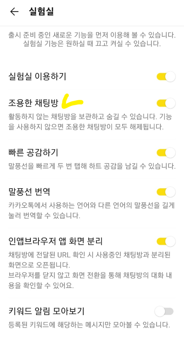 카톡-조용한-채팅방-활성화