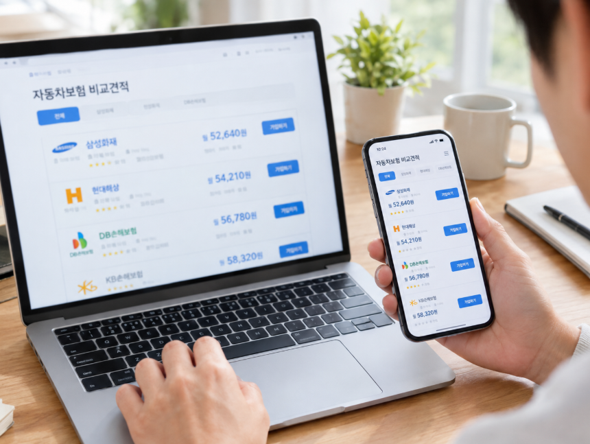 여러 보험사 견적을 비교하는 화면