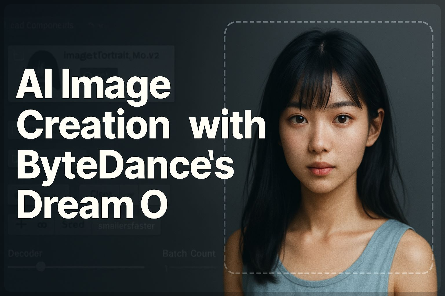 DreamO와 ComfyUI를 활용한 AI 이미지 생성 가이드를 소개하는 배너. 왼쪽에는 큼직한 텍스트가, 오른쪽에는 실사풍 AI 여성 이미지가 배치되어 있다.