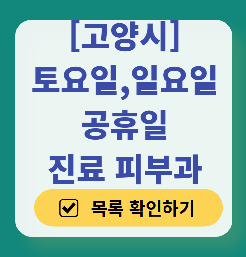 고양시 일요일 문 여는 피부과 목록 ❘ 토요일, 주말, 공휴일 영업 병원 (두드러기, 아토피, 습진, 피부염, 여드름 진료)