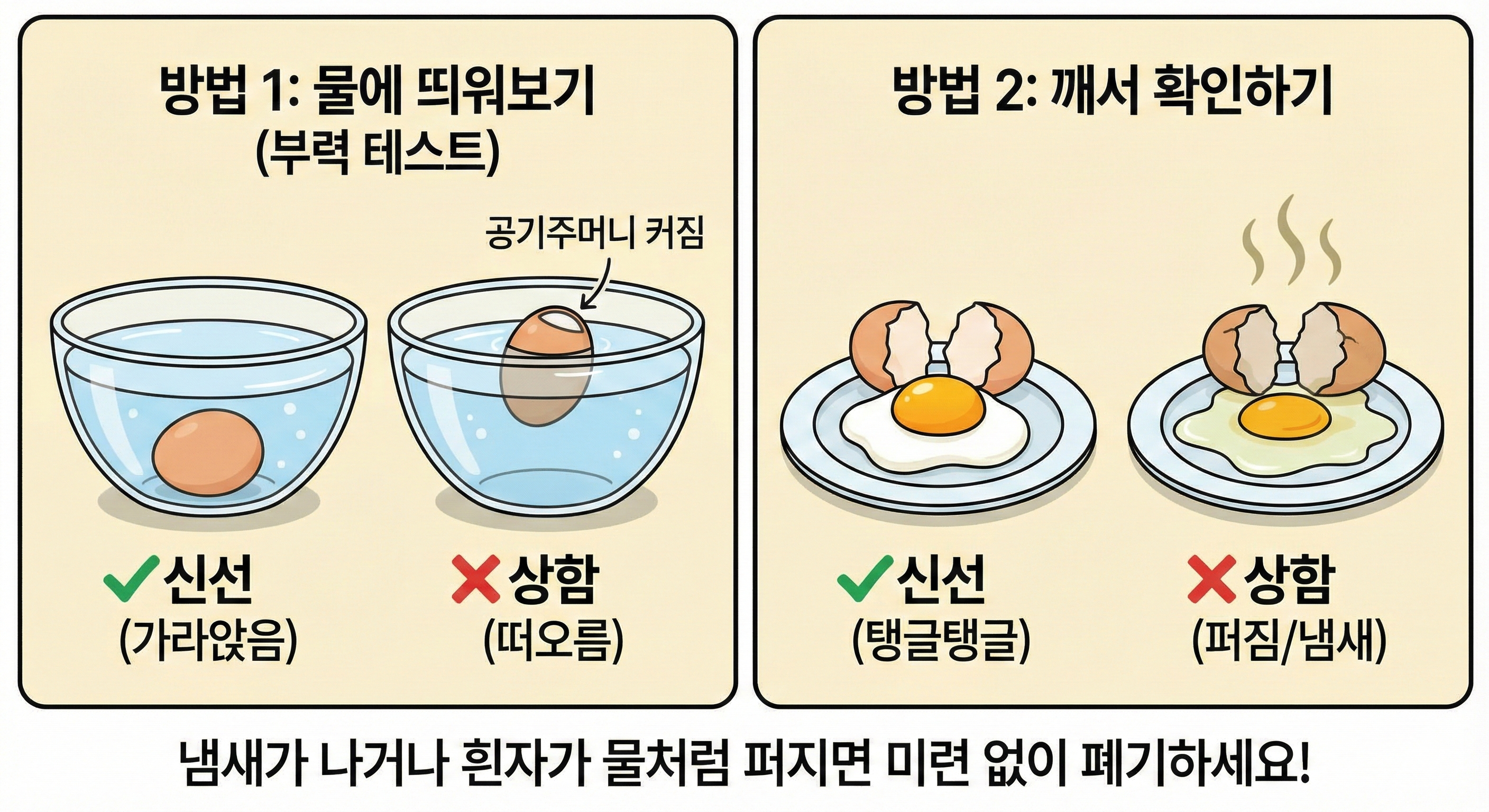 신선도 테스트 물에 띄워보기