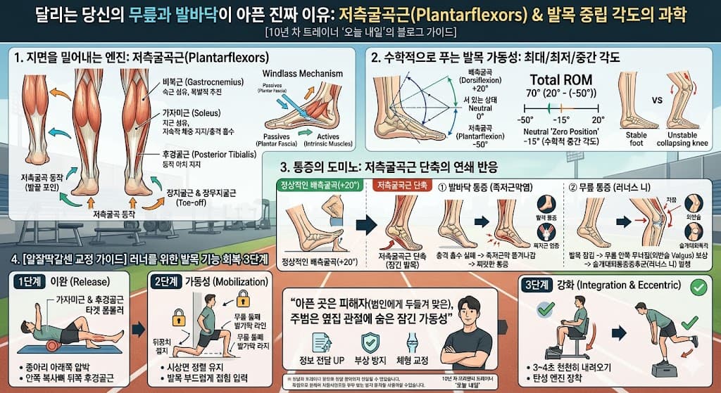 러닝 할 때 무릎과 발바닥이 아픈 진짜 이유. 저측굴곡근 & 발목 중립 각도의 과학