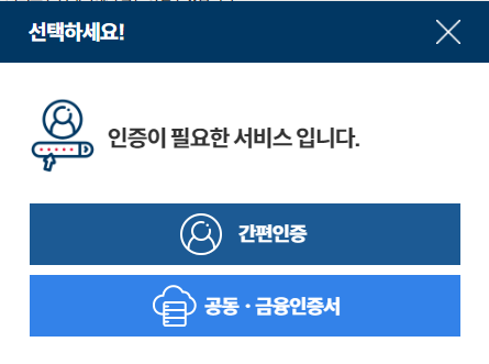 정부24 인증요구 화면