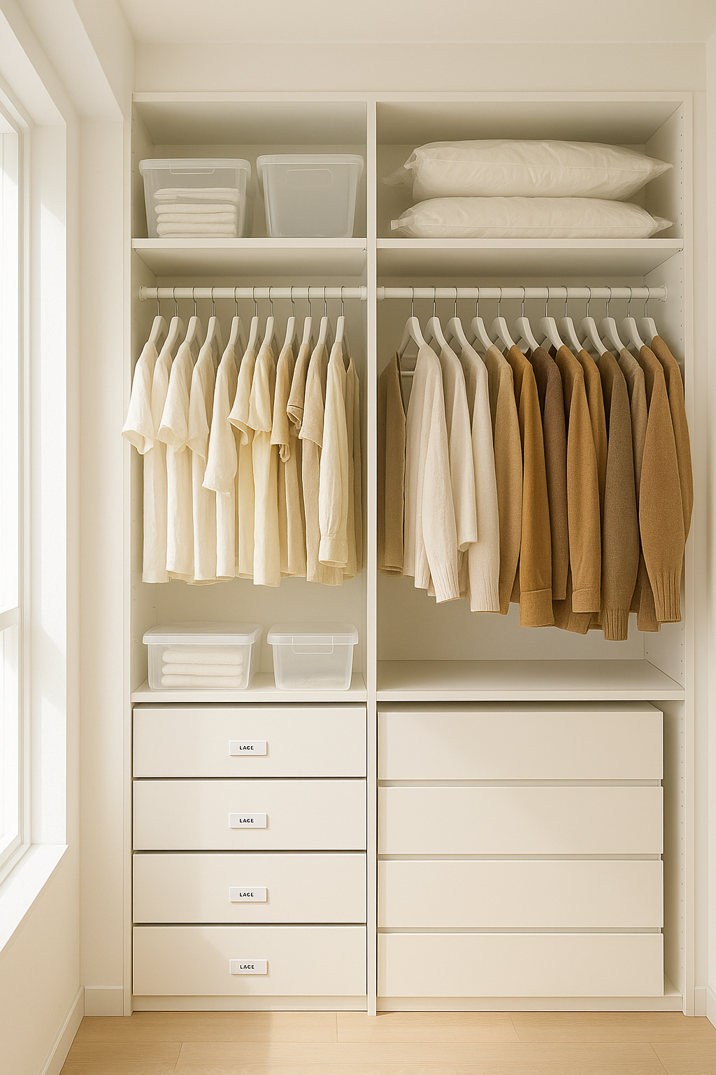 깔끔하게 정리된 옷장의 모습