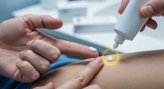 콘딜로마 치료 연고 도포 장면