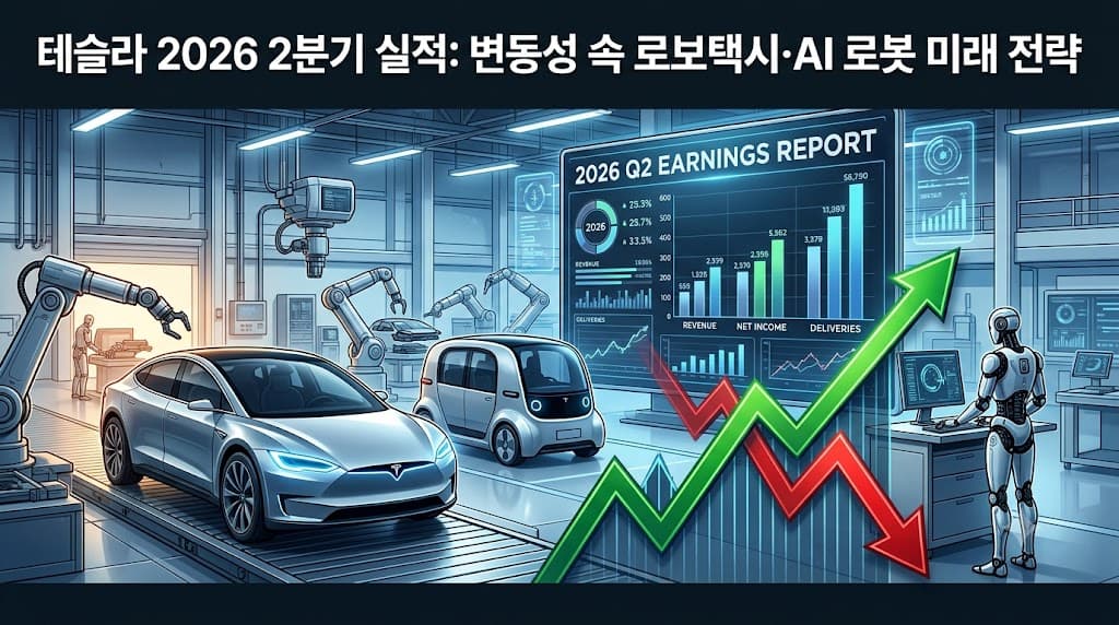 테슬라 2026년 2분기 실적 발표 예상치와 로보택시 옵티머스 사업 전망을 정리한 이미지