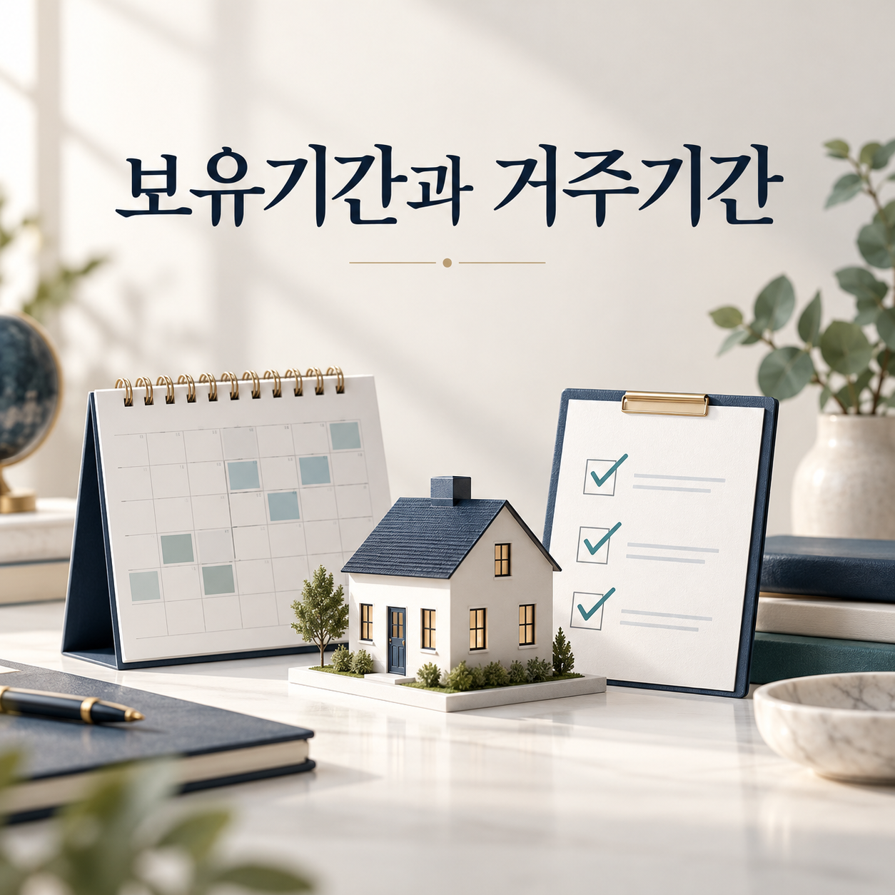 보유기간과 거주기간을 확인하는 달력과 집 모형