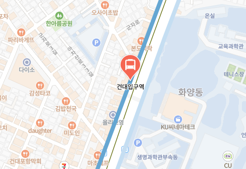 건대입구역에서 인천공항 리무진 공항버스(6013번) 지도 위치