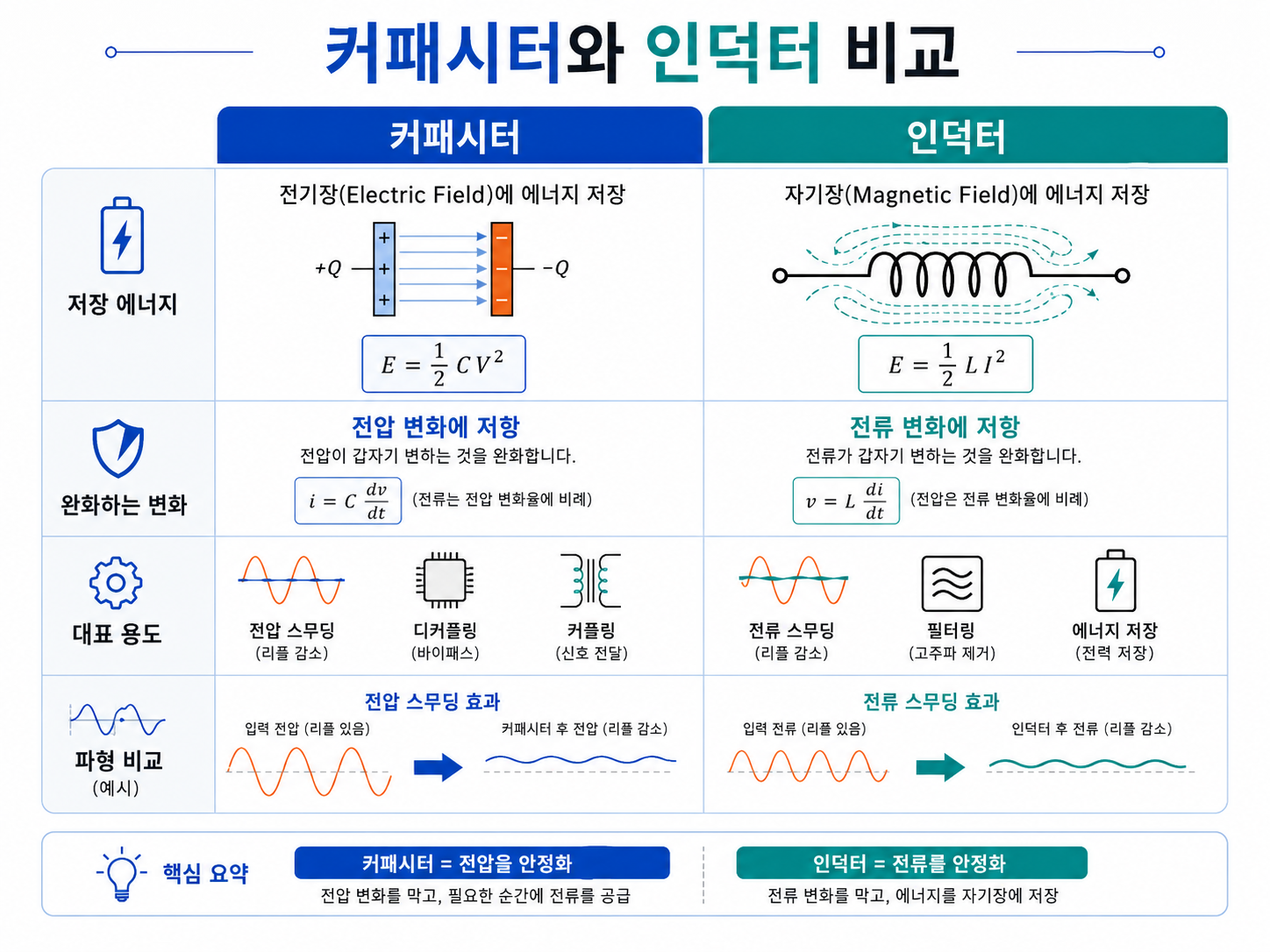 커패시터와 인덕터 비교