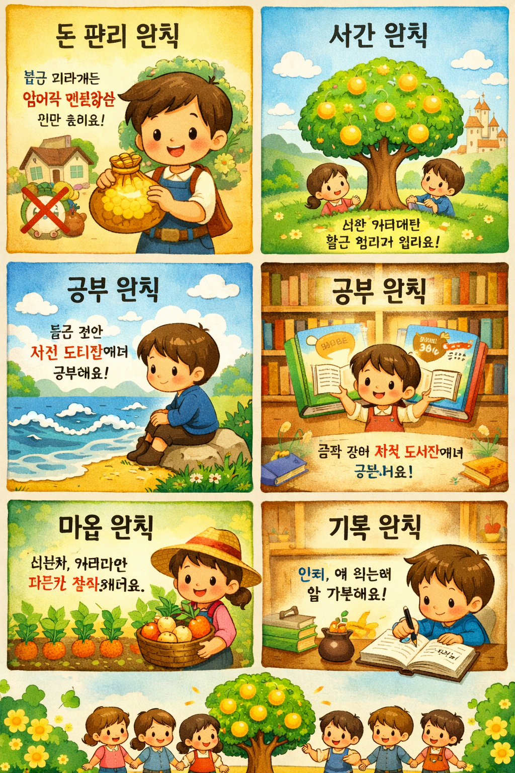 주식 관리 공부의 동화책 스타일의 그림