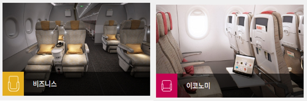 아시아나항공 좌석, 아시아나항공 좌석배치도