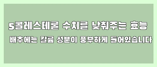  5콜레스테롤 수치를 낮춰주는 효능 배추에는 칼륨 성분이 풍부하게 들어있습니다