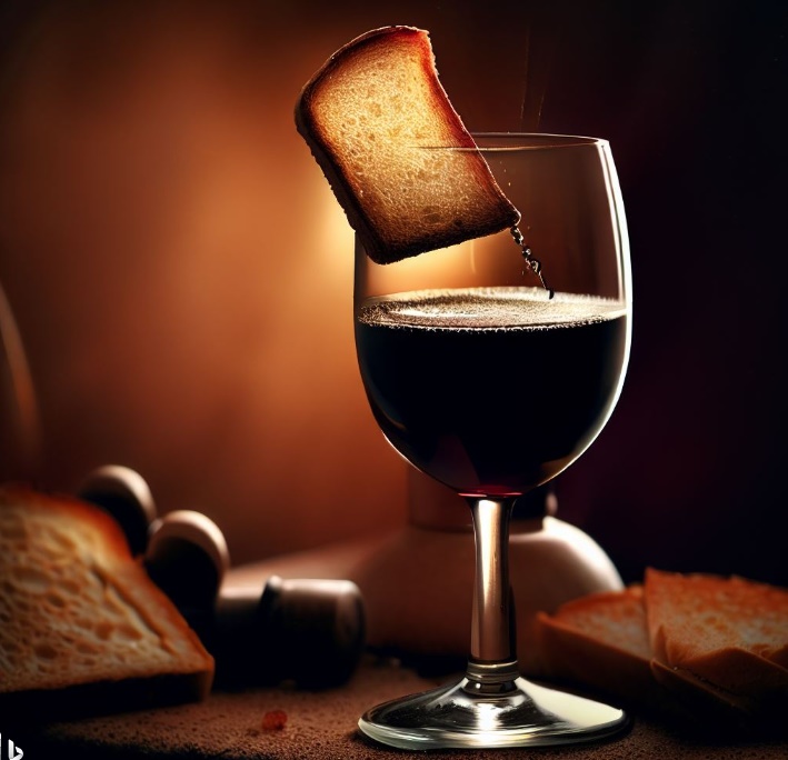 와인잔에 담긴 토스트 조각(made by Bing)