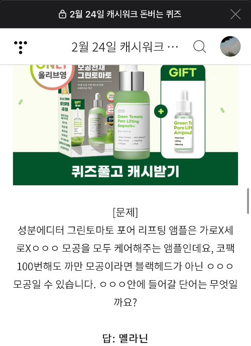 다음 검색 블로그내 퀴그 정답 획득